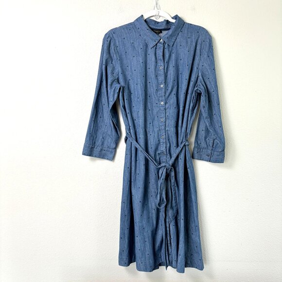 Talbots Dresses & Skirts - Talbots Polka Dot Denim Shirt Dress Womens 16 Blue Cotton Belted 3/4 Sleeve
